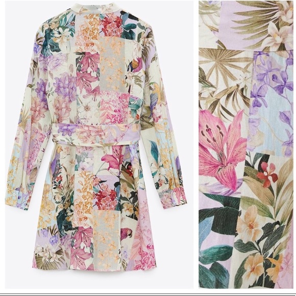 NWT. Zara Linen Blend Floral Print Mini Dress. Size M. - Picture 7 of 9